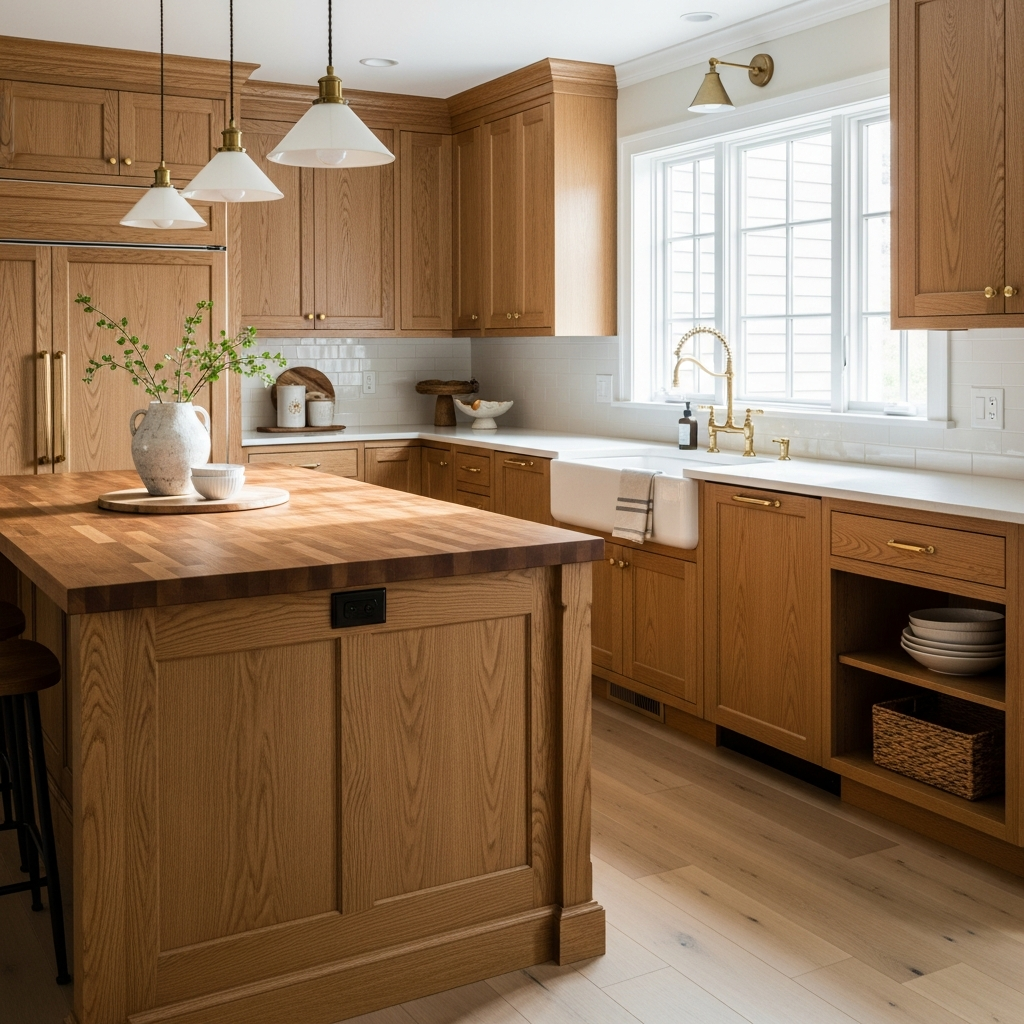 Warm wood-tone transitional kitchen remodel