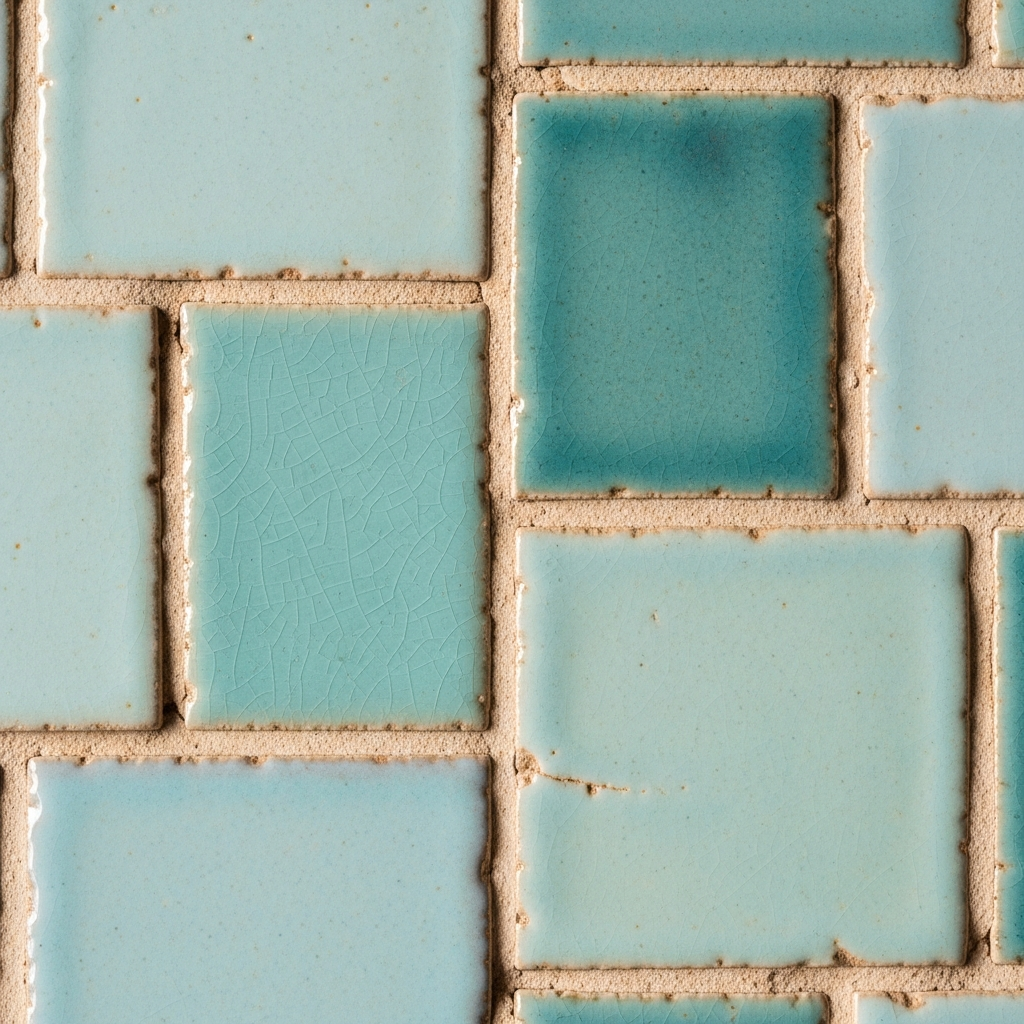 Artisan zellige tile backsplash detail in blue-green tones